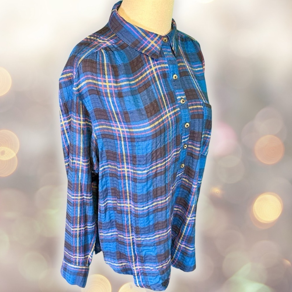 Anthropologie ‘Isadora’ Button-Back Flannel Tunic in Blue Plaid Size Medium - Picture 11 of 13